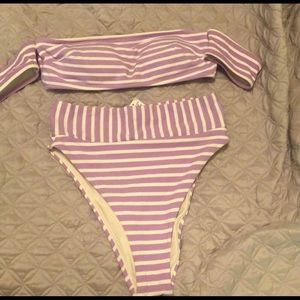 Aerie Bandeau/Sleeves Bikini Top & High Bottom